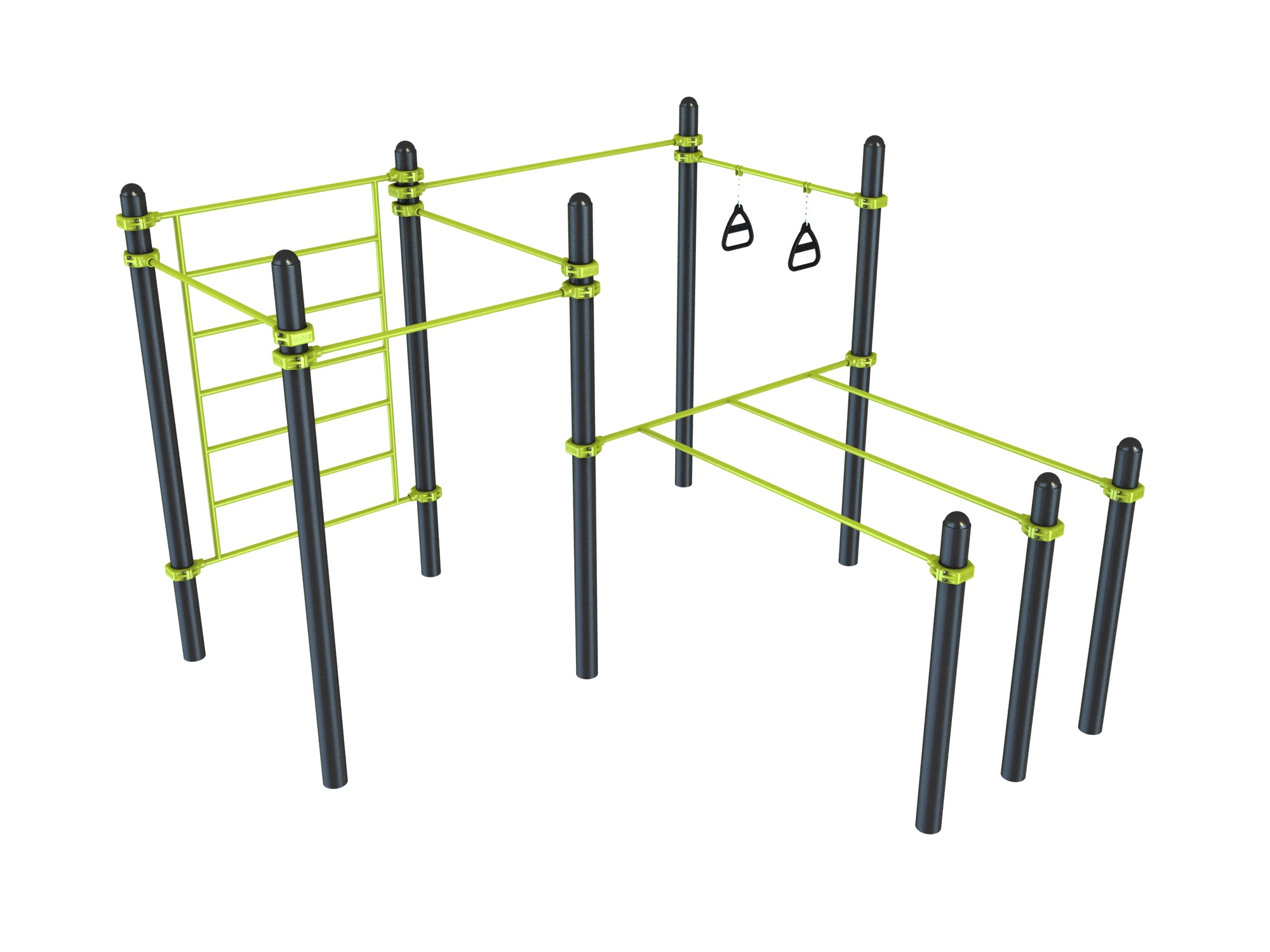 agrès de sport extérieur pour une aire de fitness outdoor : DPI 04, Triple dips, barre de traction, espalier, TRX