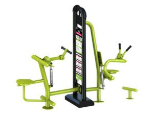 équipement de sport extérieur pour une aire de fitness outdoor : Biceps curl et crunch machine.