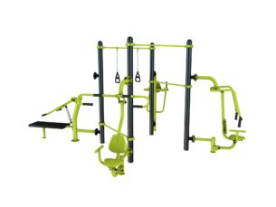 agrès de sport extérieur pour une aire de fitness outdoor : Chaise romaine, push, pull, chest press, TRX