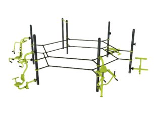 équipement de sport extérieur pour une aire de fitness outdoor : Ring octogonne MMA, pull ,push, chaise romaine, abdos, barre de traction
