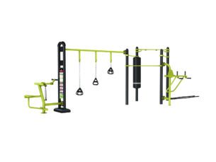 portique fitness street workout biceps curl, TRX, Sac de frappe, chaise romaine, battle rope