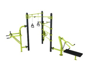Station aire de fitness : Traction, espalier, TRX, Chest press, Chaise romaine, Pull