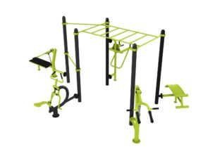 Station de fitness : Chest press, Cavalcade, Chaise romaine, Hack squat, Abdos, Pont horizontale, Barre traction
