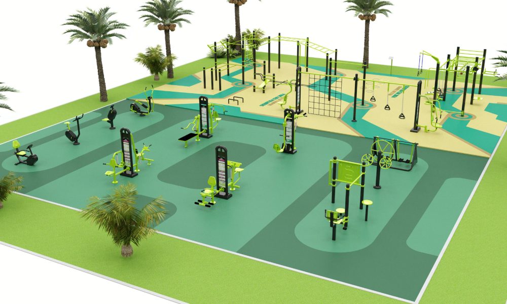 rendu 3d plateau de fitness et de street workout